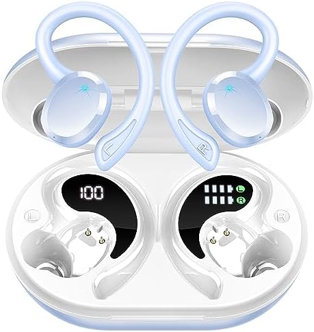 Elevate Your Listening with Rulefiss Wireless Bluetooth Earbuds – Cutting-Edge 5.3 Technology for Superior Connectivity and Immersive Hi-Fi Stereo Sound, 48-Hour Playtime, Comfortable Sport Earhooks, IP7 Waterproof Design for Ultimate Durability and Performance During Workouts or Daily Commutes