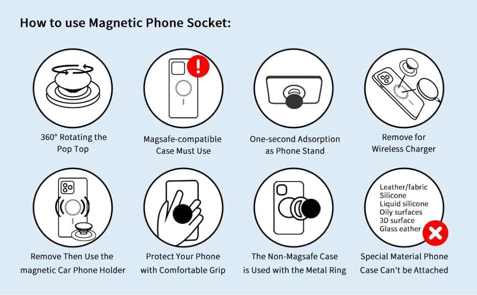 Ultimate Sleek Gray Magnetic Phone Grip & Kickstand – Enhanced One-Handed Use for Mag Safe, i Phone & Samsung Devices with Universal Adapter – Ergonomic Design for Secure Hold & Effortless Hands-Free Viewing