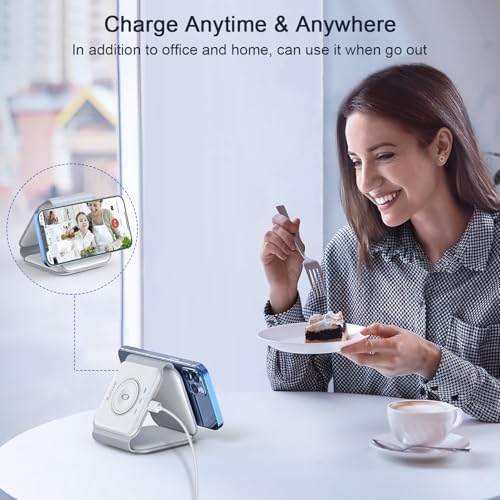 RTOPS 3-in-1 Magnetic Wireless Charging Station for i Phone 16/15/14/13/Pro/Max, Apple Watch, and Air Pods – Fast Ga N Technology for Ultimate Efficiency and Portability – Travel-Friendly Multi-Device Charger with Adapter Included – Simplify Your Charging Experience with Enhanced Compatibility and Speed