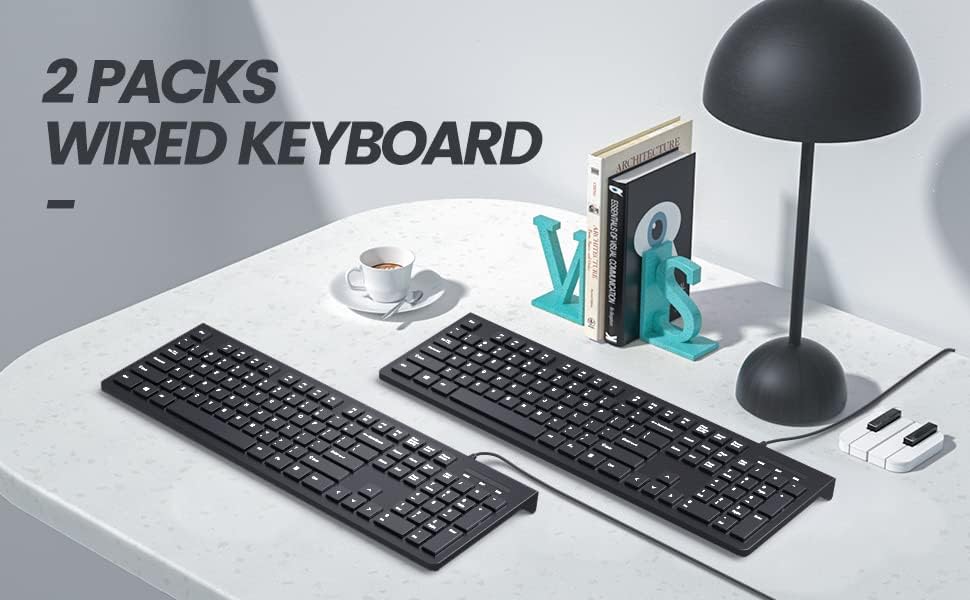 Upgrade Your Typing Experience with the Spill-Resistant USB Wired Keyboard – Low Profile Chiclet Keys, Large Number Pad, and Ergonomic Design for Enhanced Comfort and Speed – Perfect for Professionals and Home Users (Black)