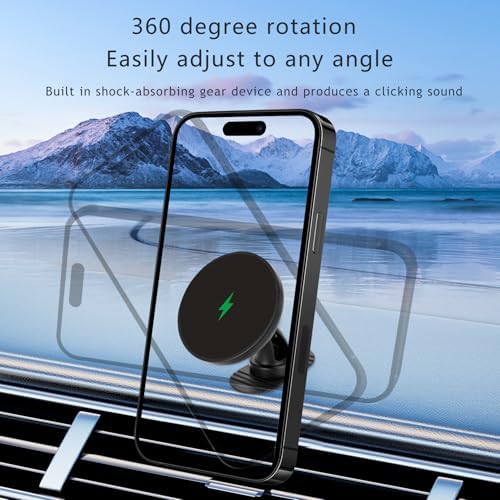 Elevate Your Driving Experience with the 15 W Mag Safe Magnetic Car Wireless Charger – 360-Degree Rotating Phone Holder for i Phone 14, 15 & 16 Pro – Effortless Installation on Dashboard or Vent for Ultimate Convenience and Fast Charging