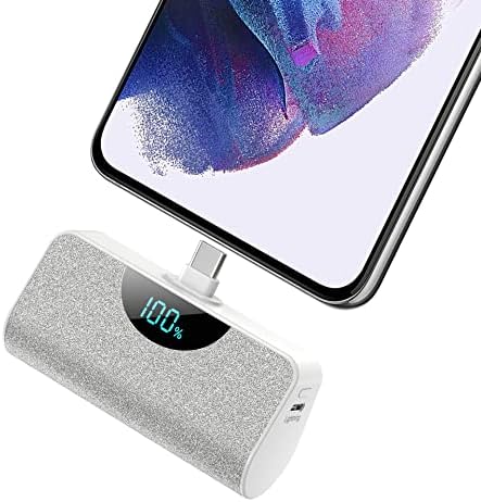 Ultra-Compact 5200 m Ah USB-C Power Bank with LCD Display – Fast-Charging Portable Charger for i Phone 15, Samsung, Google Pixel & Android Devices – Stylish Purple Battery Pack for On-the-Go Power Solutions