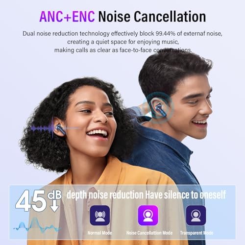 Thunelec Star Sand Purple Wireless Earbuds – Premium Bluetooth 5.4 Headphones with 48-Hour Battery, Advanced ANC/ENC Noise Cancellation, IPX7 Waterproof Protection, Touch Control, and Customizable EQ Modes for Ultimate Sound Experience in Any Environment