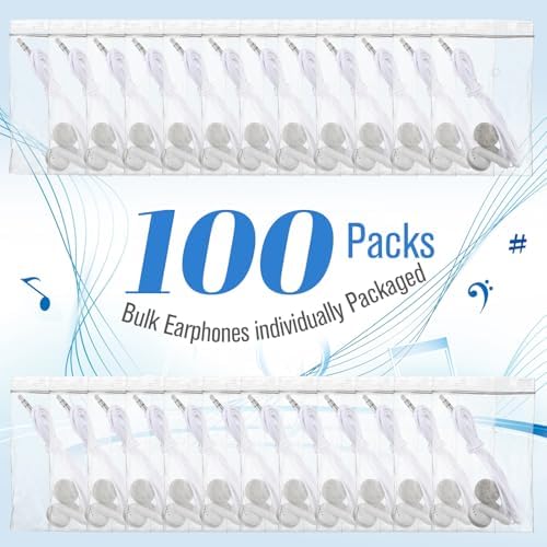 Kanayu 100 Pack Wired Earbuds – Individually Bagged Student Headphones for Classrooms, Premium Sound Quality for Learning and Entertainment, Lightweight and Durable Design for Kids and Adults, Compatible with Laptops and Tablets, Hygienic Audio Access for Educational Environments