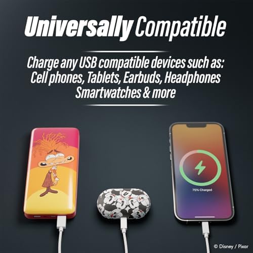 Disney Pixar Inside Out 2 10,000 m Ah Power Bank – Universal Portable Charger for All USB Devices – Quick Charge Battery Pack Gift for Kids, Teens, Men & Women – Fun and Functional Accessory for On-the-Go Power Solutions