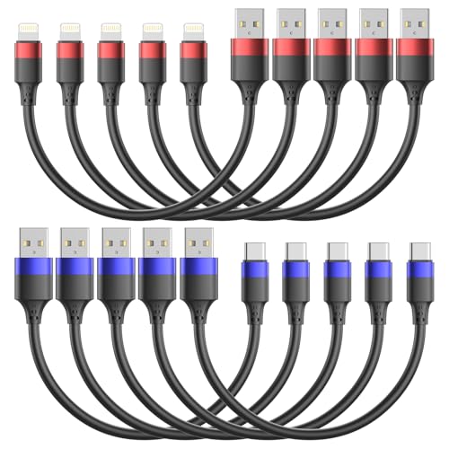 1ft Multipack Short iPhone Charger Cable for iPhone 14 13 12, Bulk Short USB A to USB C Cable 12 inch for Charging Station Compatible with iPhone 15 Samsung Galaxy S20 S10 Note 20 10, 10 Pack Mixed – Enhanced Compatibility and Speed