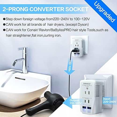 High-Power 2000 W Universal Travel Voltage Converter: Efficiently Step Down 220 V to 110 V for Hair Tools & Electronics with Dual USB Ports – Global Compatibility for EU, UK, AU, and US Sockets