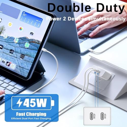Dual USB C Power Adapter – 45 W Fast Charging Block for i Phone 16 & More, 2 Pack – Universal Compatibility Charger for i Pad Pro, Galaxy Devices & More – Compact Design for Rapid Device Charging and Enhanced Battery Life