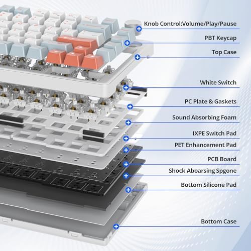 Transform Your Gaming Setup with the 75% Monster B Wired Mechanical Keyboard – 82 Keys, Gasket Mount Design, Hot-Swappable White Switches, RGB Lighting, Programmable Features for Mac/Windows – Unmatched Speed and Comfort for Gamers and Professionals
