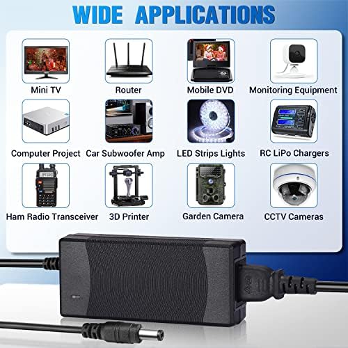 High-Efficiency 12 V 8 A AC to DC Power Adapter – 96 W Switching Supply for LED Strip Lights – 6.7 ft Power Cord – Universal Compatibility with 5.5 mm x 2.5 mm & 2.1 mm Connectors – Robust, Long-Lasting Power Solution for Home and Professional Use – Enhanced Performance & Economical Design