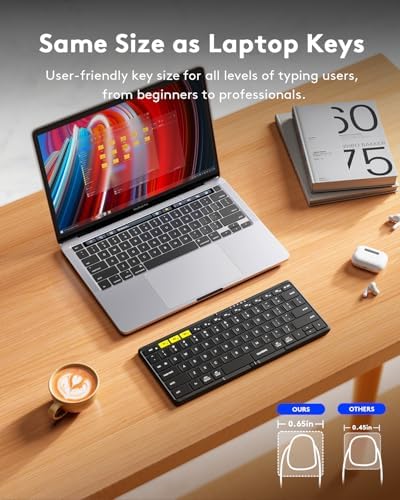 Samsers Foldable Bluetooth Keyboard KF08 – Ultimate Portable Wireless Keyboard with PU Leather Cover for i OS, Android, Windows, and Mac – Ideal Travel Companion for Laptops, Tablets, and Smartphones – Enhanced Comfort and Durability for On-the-Go Professionals