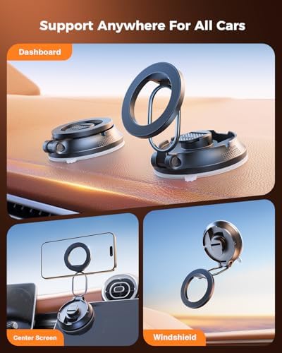 SUPERONE for Magsafe Car Mount [88LBS Powerful Suction] Magnetic Phone Holder for Car Dash Windshield, Suction Cup Phone Mount for iPhone 16 Pro Max Plus 15 14 13 12/Magsafe Case/All Car Models – Enhanced Compatibility and Speed