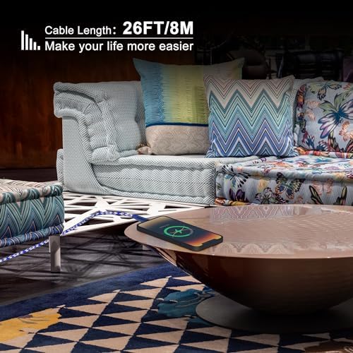 Ultra-Long 26 FT Lightning Charger Cable for i Phone – Apple MFi Certified, Fast 2.4 A Charging, Durable Nylon Braided Design for i Pad/i Pod – Ultimate Flexibility and Performance for Home or Travel Use