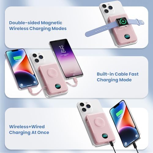 Revolutionary Magnetic Portable Charger for i Phone – 6-in-1 Power Bank with 10,800 m Ah Capacity, Built-in Cables, Apple Watch Charger, and LCD Display – 25 W PD Fast Charging for i Phone 16/15/14/13/12 and Mag Safe Compatibility – Ultimate On-the-Go Charging Solution