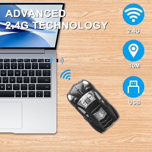 Rev Up Your Productivity with the CHUYI Sports Car Shaped Wireless Mouse – 1600 DPI, Cordless Optical Design for Effortless Use at Home, School, or Office, Perfect Gift for Tech Enthusiasts (Vibrant Blue)