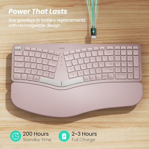 Nulea RT05 B Bluetooth Ergonomic Split Keyboard – Rechargeable Wireless USB-C Design with Cushioned Wrist Rest for Ultimate Comfort, Compatible with Windows & Mac (F-Yellow) – Enhance Your Typing Experience and Boost Productivity