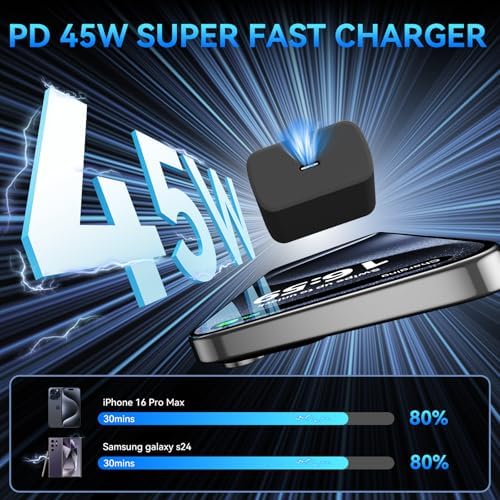 Elevate Your Charging Experience with the 45 W Super Fast USB-C Charger and 6.6 FT Cable – Optimal for i Phone 16 Pro Max, i Pad, and Android Devices – Compact, High-Efficiency Power Adapter with Advanced Safety Features for On-the-Go Users