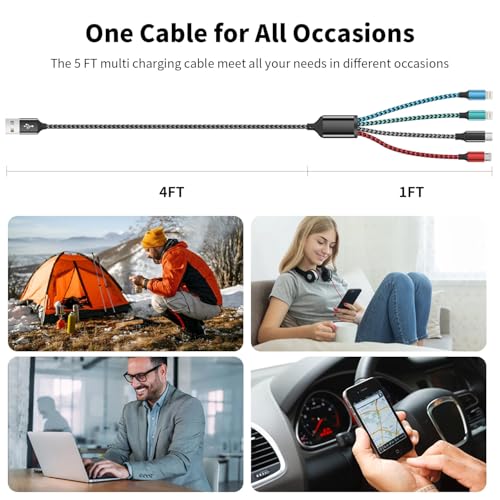 Revolutionary 240 W USB C to Lightning Multi-Charging Cable – 5 FT 4-in-1 Design with Integrated LED Indicator for i Phone 16/15/14/13, Laptops, and More – Ultimate Fast Charging Solution with Enhanced Compatibility for All Devices