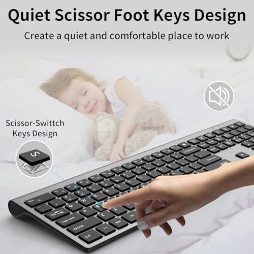 Ultra-Slim 2.4 G Wireless Keyboard with Numeric Keypad – Silent Ergonomic Design for Effortless Typing on PC & Mac, Plug-and-Play USB Receiver, Scissor Switch Technology for Enhanced Comfort and Speed