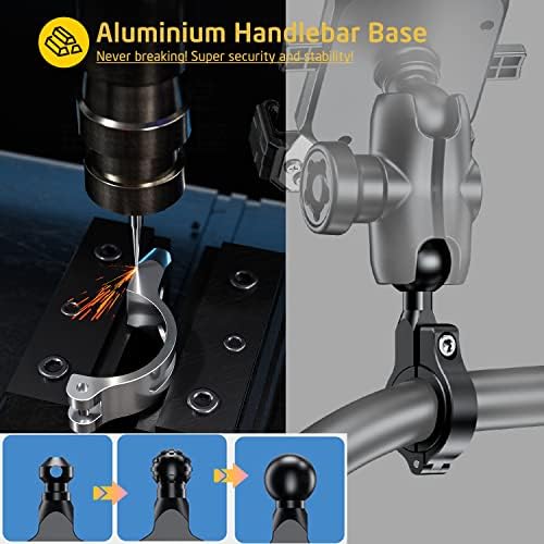 i MESTOU Wireless Phone Charger & Anti-Theft Motorcycle Mount – Fast 15 W Quick Charge with 720-Degree Rotation, USB-C 3 A Compatibility, Secure 1″ Ball Phone Holder for 4.0-7.0″ Smartphones – Innovative Handlebar Accessory for 12 V/24 V Vehicles