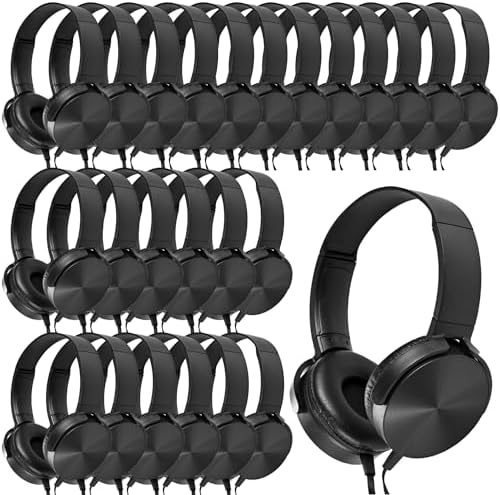 Classroom Headphones Bulk Pack – 10 On-Ear Student Headsets with Superior Stereo Sound, Comfortable Swivel Ear Pads for Engaging Learning and Online Classes – 3.5 mm Compatible for Ultimate Convenience (Black) – Perfect for Schools, Libraries, and Group Learning Activities