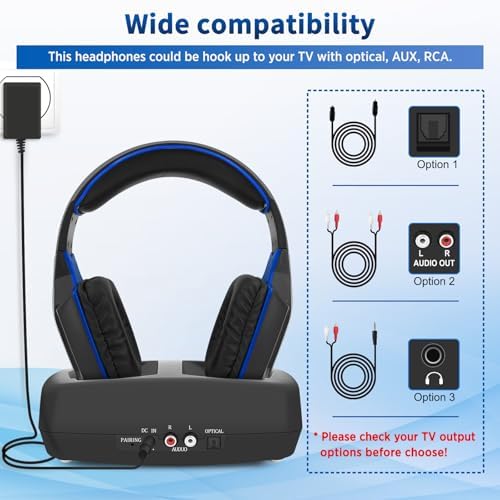 Unleash the Power of Sound with Wallar Ge Long-Range Wireless Over-Ear Headphones – Effortless Setup with RF Transmitter, 100 Ft Wireless Freedom, and 20-Hour Rechargeable Battery Life for Uninterrupted Entertainment – Luxurious Comfort in Sleek Black/Red Design, Compatible with All TV Brands for an Immersive Audio Experience