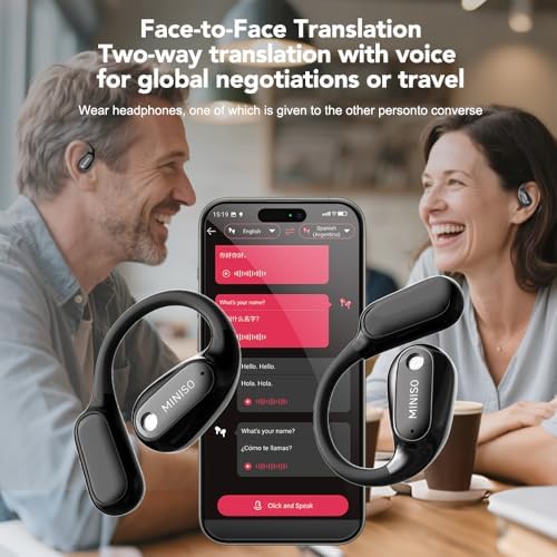 Elevate Your Global Communication with MINISO MS190 AI Translation Earbuds – Cutting-Edge 3-in-1 Multilingual Headphones Featuring Real-Time Translation in 135 Languages, Ideal for Travelers and Professionals, Compatible with i OS & Android Devices, Designed for Comfort with Noise Cancellation for Clear Sound Quality and Extended Use