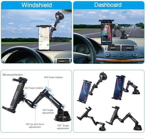 Versatile 5-in-1 Car Phone Holder: Premium Dashboard & Windshield Mount for i Phone 15/14/13 Pro Max, Samsung Z Fold 5/4, and All Smartphones – Enhanced Stability with Adjustable Angles for Safe, Convenient Driving and Navigation Experience
