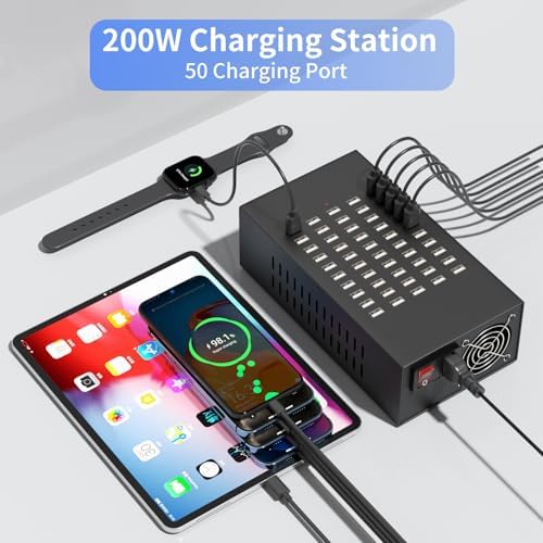Ultra-Powerful 50-Port USB Charging Station – 200 W Fast Charge Hub with Smart IC Protection for High-Demand Environments, Perfect for Hotels, Schools, Offices & Retail Spaces – Universal Compatibility for All Devices