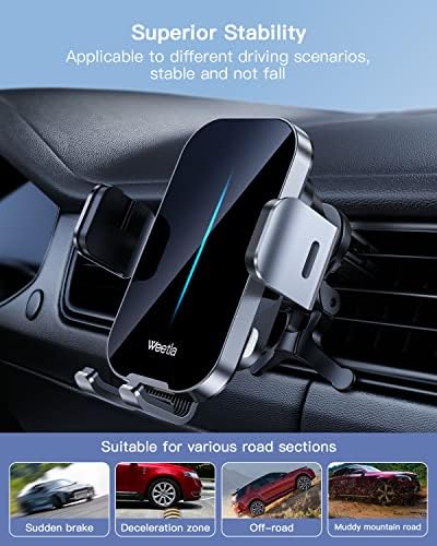 Revolutionize Your Drive with the 4 Weetla Wireless Car Charger – Effortless Auto-Alignment & 360° Adjustable Air Vent Mount for i Phone 15/14/13/12/11/Pro Max and Android Devices – Ultimate Fast Charging Convenience in Sleek Gray Design
