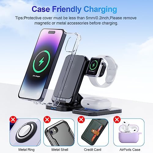 BEYIMEI 3 in 1 Wireless Charging Station: Fast, Multi-Device Power Hub for i Phone 15-8 Plus, Apple Watch Series 8-3, and Air Pods Pro 3 & 2 – Streamlined Convenience and Enhanced Compatibility for Effortless Charging