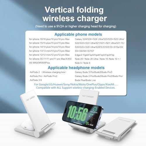 25 W Dual Wireless Charging Station – Foldable Fast Charger for i Phone 16/Pro/15/14/13/12/11/Plus/SE/X & Samsung/LG Devices – Portable Induction Pad with Air Pods Compatibility – Intelligent Overcharge Protection for Home & Office Use