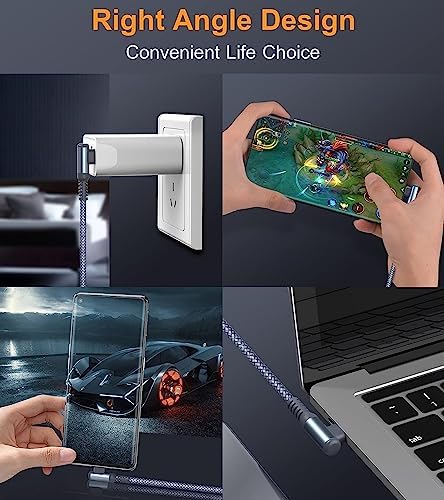 High-Speed USB-C to USB-C Charging Cable 60 W [2-Pack 10 ft] – Right Angle Design for i Phone 15 & 16, Mac Book Air/Pro, Samsung Galaxy S20-S25, Pixel – Ultimate Efficiency and Versatile Compatibility for Fast Data Transfer and Reliable Power Delivery