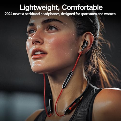 Linklike IPX7 Waterproof Bluetooth Neckband Headphones – 100-Hour Playtime Wireless Earbuds with Superior HD Sound Quality and 4 Dynamic Drivers – Ideal for Active Lifestyles, Running, Gym, and Outdoor Use – Seamless Device Compatibility and Secure Comfort Fit