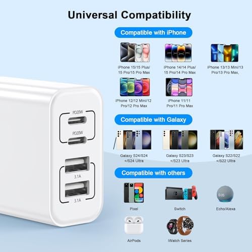 40 W Ultra-Fast Dual-Port Charging Cube for i Phone 15 – 2-Pack with 10 FT USB-C & USB-A Cables – Efficient Multi-Device Power Adapter for Home, Office, and Travel – Compact High-Speed Charger Compatible with i Pad, Galaxy, and More