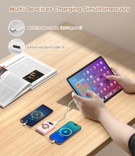 Ultra-Compact 10000 m Ah Fast Charging Power Bank with Built-in Cables and LED Display – Cute, Lightweight Design for i Phone, Samsung, and Tablets – Perfect Travel Companion for Effortless Power On-the-Go