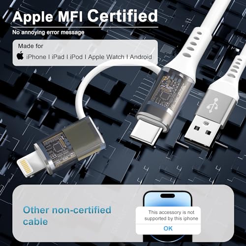 Versatile 5-in-1 Coiled Charging Cable – MFi Certified USB A/USB C to Lightning, Type-C & Micro USB – Tangle-Free Design for Car & Home – Fast 2.4 A Charging Speed for Seamless Data Transfer & Compatibility with Apple Devices – Ideal for Professionals & Families