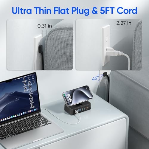 11-in-1 USB C Power Strip Charging Hub by ACOZVIN – 115 W Multi-Device Fast Charger with 2 AC Outlets, 4 USB-A & 4 USB-C Ports, 5 FT Flat Plug Cord for Mac Book, i Phone 16/15/14 – Ideal Desktop Solution for Home & Office Power Needs