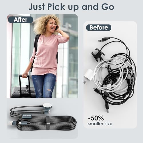 5 FT Multi-Device Charging Cable: Dual Compatibility for Apple Watch and i Phone – Rapid Charge for Series 10, Ultra, SE, All i Phone Models 16-13, Plus Galaxy S24 – Essential Travel Charger for Streamlined Power Management and Versatile Device Use