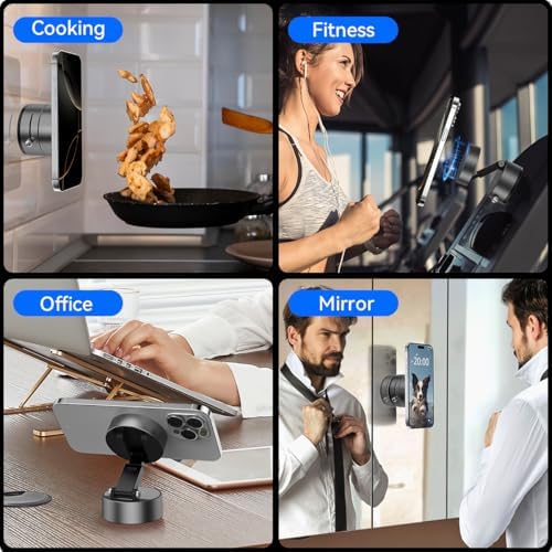 Electric Magnetic Car Phone Holder, 360 Rotation Vacuum Suction Cellphone Mount Foldable Car Mount Stand for iPhone12-16,Mirror/Glass/Screen/Smooth Surface (Not Charge Phone) – Enhanced Compatibility and Speed