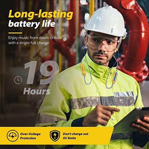 MIPEACE High-Visibility Bluetooth Earplugs – Superior Noise Isolation with 29 d B Sound Reduction, 19+ Hours of Battery Life, Built-In Controls for Seamless Communication in Construction and Lawn Care Settings – Ideal for Work and Calls