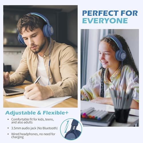 Premium AILIHEN C8 Kids Wired Headphones – Foldable On-Ear Design with Adjustable Volume Control and Built-In Microphone for Safe Listening – Perfect for School, Travel, and Home Use (Black/Blue) – Exceptional Sound Quality for Young Audiophiles and Learning Environments