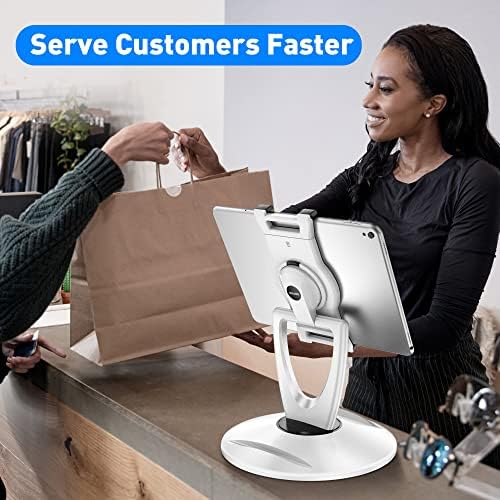 Revolutionary 360° Swivel Tablet Stand Holder for 6-13 Inch Devices – Adjustable Height for Enhanced Comfort and Stability – Modern Black Design for Home Office, Retail Kiosks, and Reception Areas – Perfect Gift for Tech Enthusiasts – Optimized Viewing Experience for Video Conferencing and Streaming