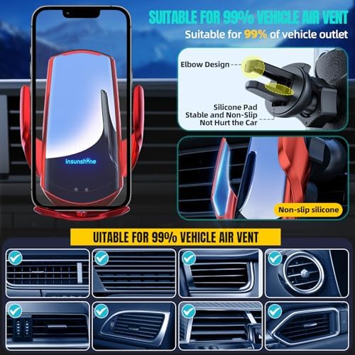 Max 15 W Fast Wireless Car Charger with Auto-Clamping Phone Holder – Qi-Certified Mount for i Phone 16/15/14/13/12 Pro Max & Samsung Galaxy S24/S23/S22/S21/S20/Note20 – Sleek Silver Design for Secure, Hands-Free Charging