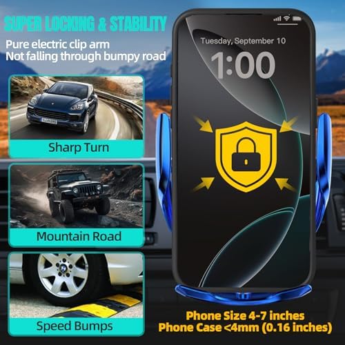 Max 15 W Fast Wireless Car Charger with Auto-Clamping Phone Holder – Qi-Certified Mount for i Phone 16/15/14/13/12 Pro Max & Samsung Galaxy S24/S23/S22/S21/S20/Note20 – Sleek Silver Design for Secure, Hands-Free Charging