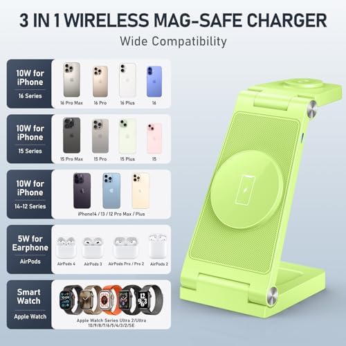 Innovative 3-in-1 Magnetic Wireless Charging Station – Premium Foldable Dock for i Phone 16/15/14/13/12, Apple Watch Ultra/Series 9-2, and Air Pods – Ultimate Travel-Friendly Power Hub with Superior Rapid Charging for Tech Savvy Professionals and On-the-Go Users