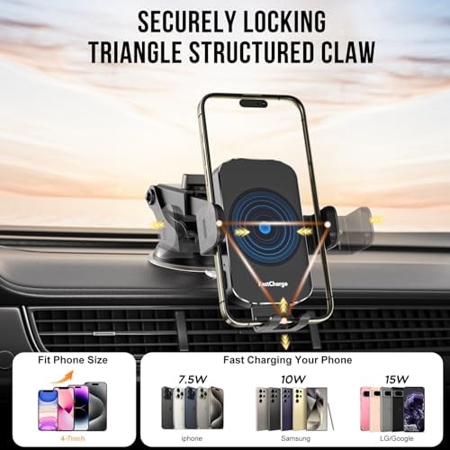 Revolutionize Your Driving Experience with MOYAC 15 W Wireless Car Charger: Auto-Clamping Phone Holder for i Phone 11-16 & Samsung Galaxy S10+ to S24 Ultra – Effortless Hands-Free Use & Optimal Visibility for Every Journey
