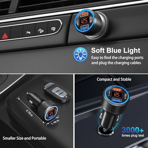 High-Speed USB C Car Charger 3-Pack – 65 W Dual Port QC+PD 3.0 Fast Charging Adapter with Voltmeter for i Phone 16-12, i Pad Pro Max & Android Devices – Reliable Multi-Port Cigarette Lighter Charger in Sleek Black/Gray Design