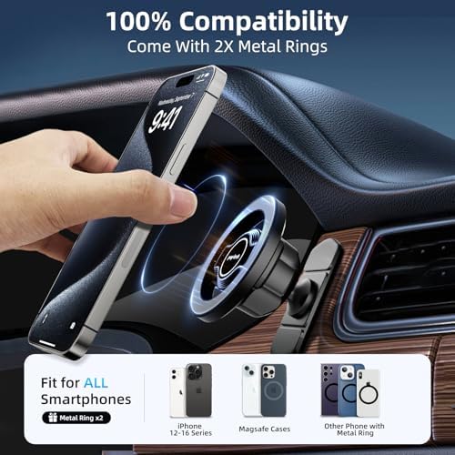pop-tech for MagSafe Sticky Car Mount Dashboard, [Upgrade Adhesive] Universal Magnetic Phone Holder for Car Dash, Strong Magnets Cell Phone Holder Fit for iPhone 16 Pro Max 15 14 13 12 Series – Enhanced Compatibility and Speed