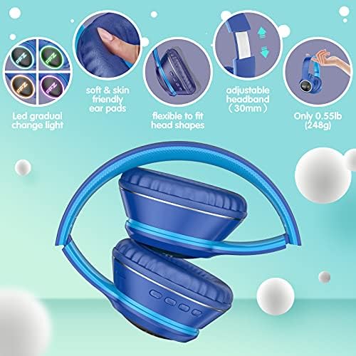 Vibrant Purple Kids Bluetooth Headphones – Safe Listening with Colorful LED Lights, Ultra-Comfort Earpads, Built-in Microphone, and Travel-Friendly Foldable Design for School & Adventure – Perfect for Online Learning and Playtime
